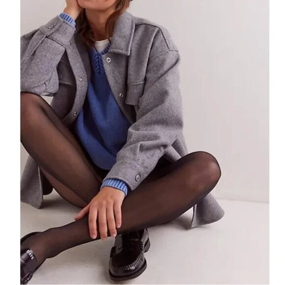 NWOT $168 We The Free Lola Oversized Faux Wool Shirt Jacket Shacket Gray SMALL - Picture 3 of 14